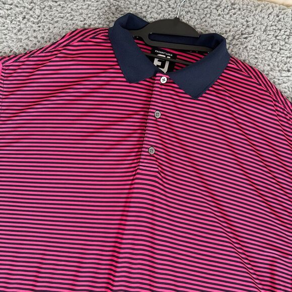 Footjoy Prodry Lisle Shirt Men's XL Red Blue Striped Performance Golf‎ Polo - Picture 1 of 9